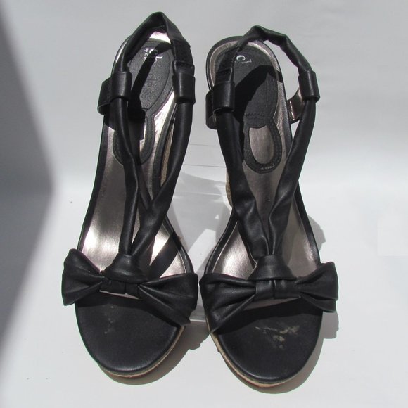 Charles David Knotty BLACK SANDALS Platform Rattan Wedge Heel Slingback 9 M - Picture 6 of 11
